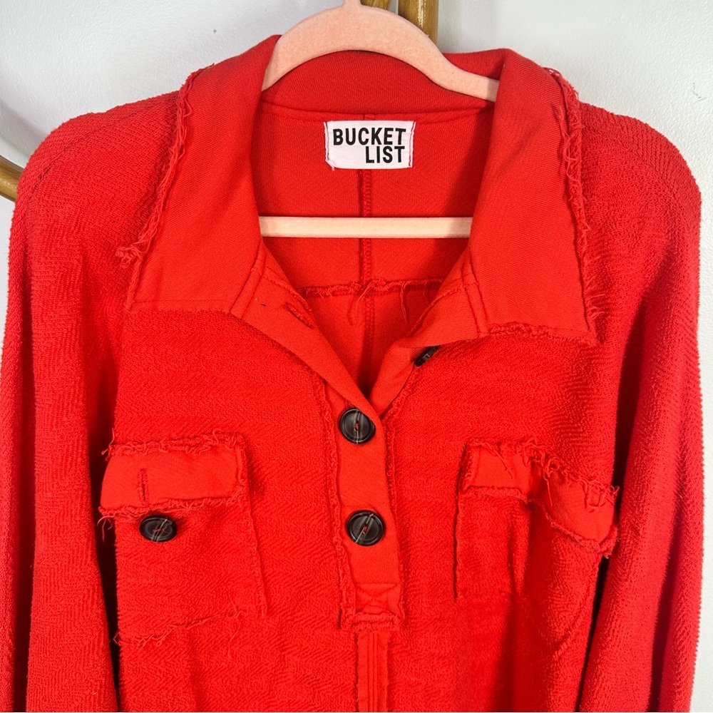 BUCKETLIST Red Button-Front terry pullover - Picture 2 of 3